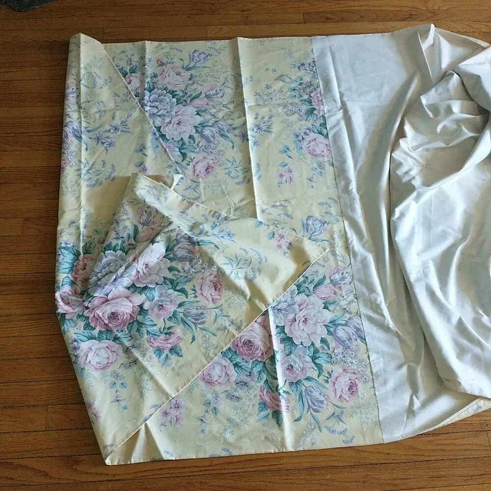 Vtg Fish Tail Swag Curtains Drapes Yellow Floral French Country Lined